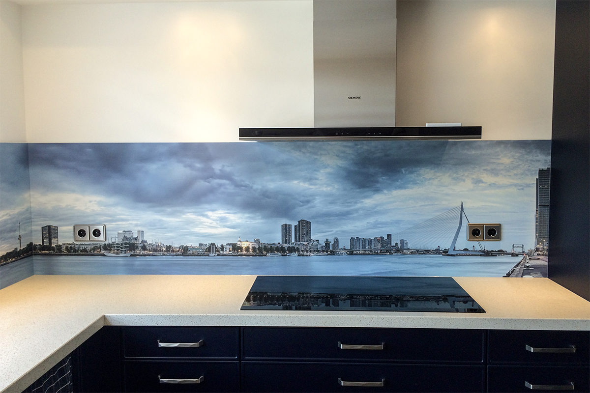 Skyline, Rotterdam, achterwand keuken, keukenboer, persoonlijke keuken